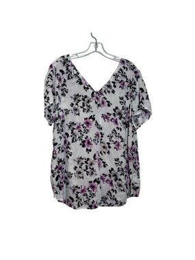 Torrid 2 / 2X Abbey Floral Challis Bow Back Cutout Blouse Short Sleeve Purple